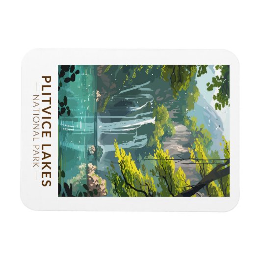 プリツヴィツレイクズナショナルパークトラベルアートヴィンテージ マグネット (横)