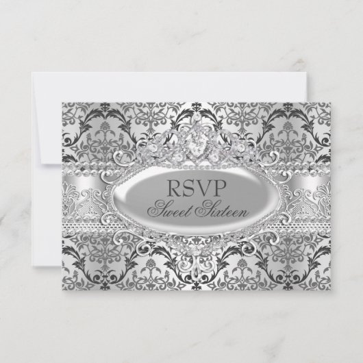 プリティシルバーダマスクSweet 16 RSVP 招待状 (正面)