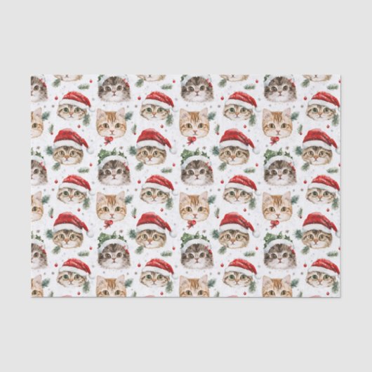 プリティパターン クリスマス 猫の顔のイラスト 薄葉紙 (正面)