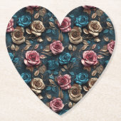 プリティピンクゴールドブルーローズ ペーパーコースター (正面)