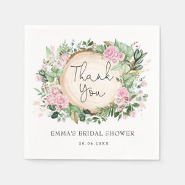 プリティピンク ブラッシュ フラワー グリーン ブライダルシャワー スタンダードカクテルナプキン