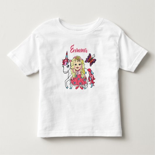 プリティプリンセスとユニコーンのカスタマイズシャツ トドラーTシャツ (正面)