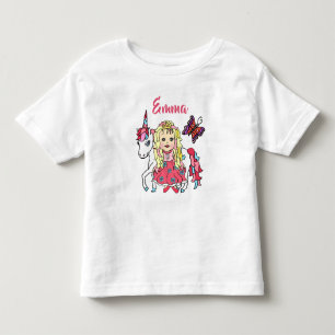 プリティプリンセスとユニコーンの名前入りTシャツ トドラーTシャツ
