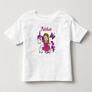 プリティプリンセスとユニコーンの名前入りTシャツ トドラーTシャツ