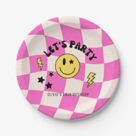プリティホットピンクY2Kレトロ誕生日紙皿 ペーパープレート