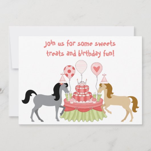 プリティポニーズの馬の誕生日招待状 招待状 (正面)
