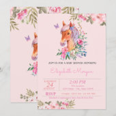 プリティポニーフローラルベビーシャワー 招待状 (正面/裏面)