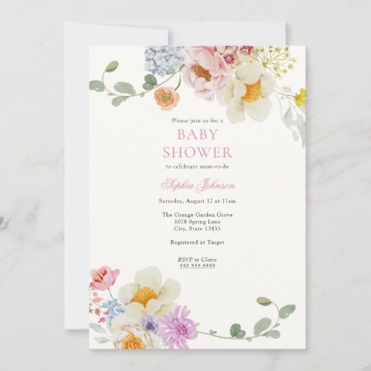 プリティワイルドフラワーベイビーシャワー 招待状 (正面)