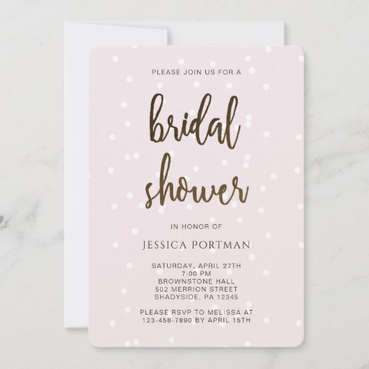 プリティーなコンフェッティ付きのピンクとブラックのブライズシャワー 招待状 (正面)