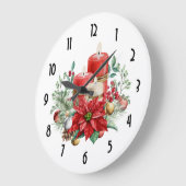 プリティーキャンドルとポインセチアブーケのクリスマス ラージ壁時計 (傾斜)