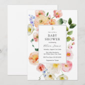 プリティーパステルフラワー ベイビーシャワー 招待状 (正面/裏面)