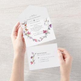 プリティーパープルとピンクのスイートピーウェディング オールインワン招待状