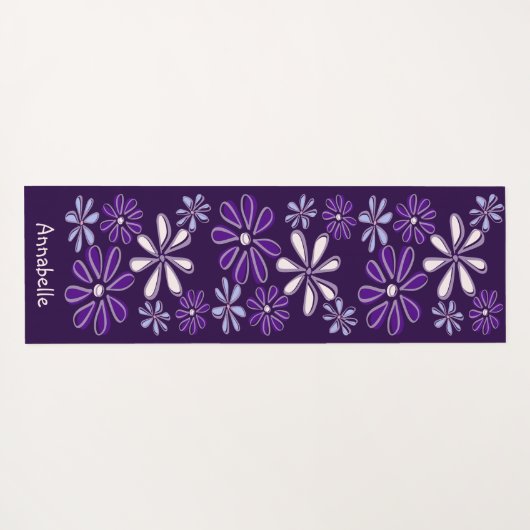 プリティーパープルネーム ボタニカル フラワーパターン ヨガマット (裏面(横))