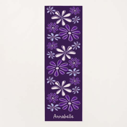 プリティーパープルネーム ボタニカル フラワーパターン ヨガマット (正面)