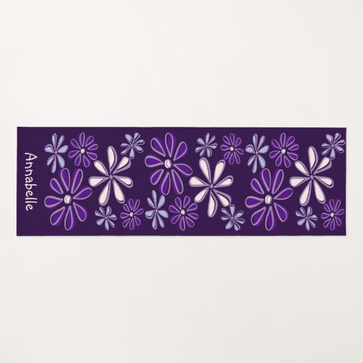プリティーパープルネーム ボタニカル フラワーパターン ヨガマット (正面(横))