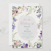 プリティーパープル ブラッシュ ピンク フローラル ボーダー ウェディング インビテーション (正面)