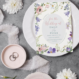 プリティーパープル ブラッシュ ピンク フローラル ボーダー ウェディング インビテーション