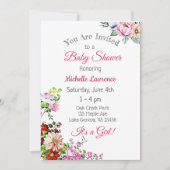 プリティーフラワーピンクの女の子のベビーシャワー 招待状 (正面)