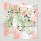 プリティーフローラル ウォーターゴールド ウェディング セーブザデート (正面/裏面)