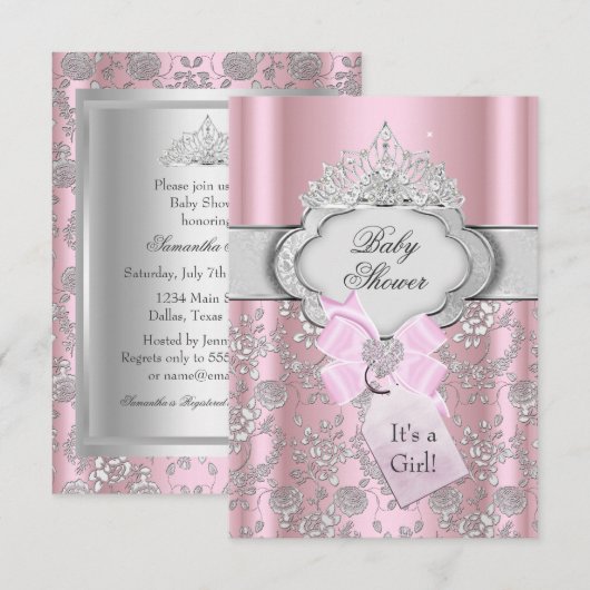 プリティーボウ ティアラ プリンセス ベビーシャワー 招待状 (正面/裏面)