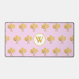 プリティーモノグラメドピンクフーゴールドローゼフローラル デスクマット