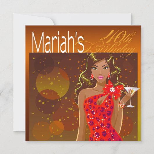 プリティーレディ バースデー カクテルパーティー アンバー/レッド 招待状 (正面)