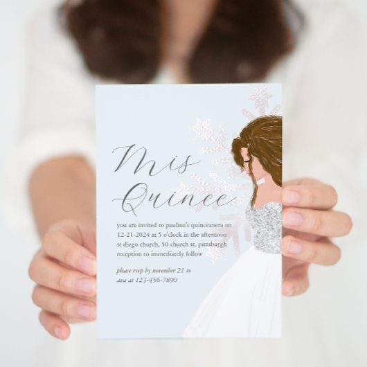 プリティー ウィンター ブルー スノーフレーク ダーク ヘア ミス キンセ 招待状