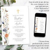 プリティー ウォータカラー ワイルドフラワーズ クロス 洗礼 招待状