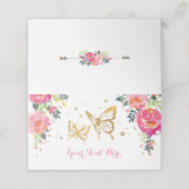 プリティー ウォーターカラー フラワー ピンク ゴールド バタフライ プレイスカード (外部開封)