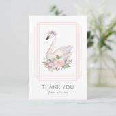 プリティ・ウォーターカラー・フローラル・スワン・プリンセス・バースデー サンキューカード (スタンド正面)