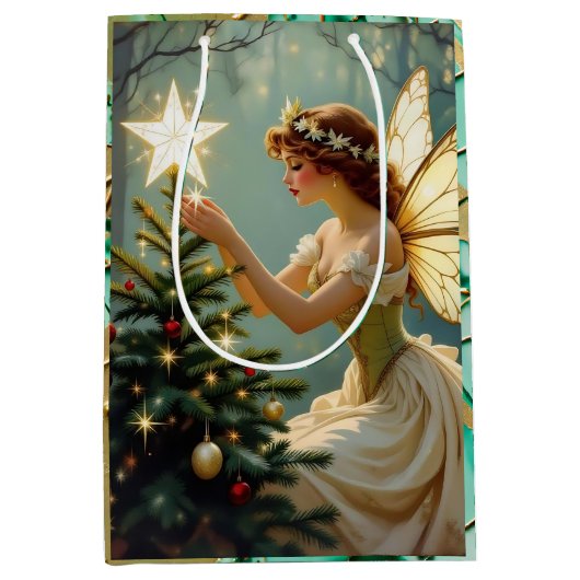 プリティ エンチャンテッド エンジェル フェアリー クリスマス ミディアムペーパーバッグ (正面)