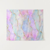 プリティ パステル アゲート | ゴールド グリッター ヴェイン ウォーターカラー タペストリー (正面(横))