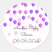 プリティ・ピンク・バルーン・ベイビーシャワー ラウンドシール (正面)