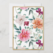 プリティ ピンク ピオニー フラワーズ ゴールド ウェディング 招待状 (裏面)