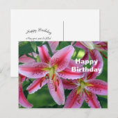 プリティ・ピンク・リリー・フローラル・フォト・バースデー ポストカード (正面/裏面)