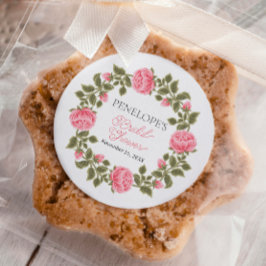 プリティ・ピンク・ワイルド・ローズ ブライダルシャワー ネーム 日付 ラウンドシール