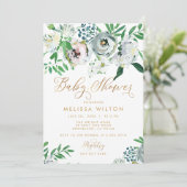 プリティ フローラル ゴアッシュ ボホ フラワー キュート ベイビー シャワー 招待状 (スタンド正面)