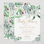 プリティ フローラル ゴアッシュ ボホ フラワー キュート ベイビー シャワー 招待状 (正面/裏面)