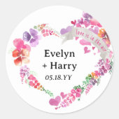 プリティ フローラル ハート ブライダルシャワー ラウンドシール (正面)
