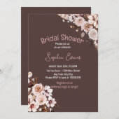 プリティ フローラル ボヘミア ブラウン ブライダルシャワー 招待状 (正面/裏面)