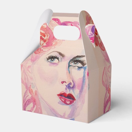 プリティ ヴィンテージ ガール ウェディング ケーキ フェイバー ボックス ピンク (正面サイド)