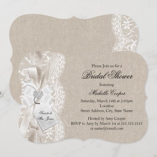 プリティ ヴィンテージ レース & バルーン 結婚前パーティー 招待状 (正面/裏面)