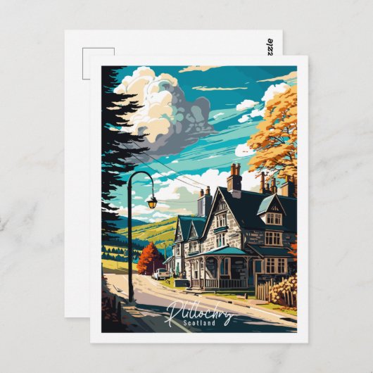 プリトロキスコットランドヴィンテージ旅行イラストレーション ポストカード (正面/裏面)