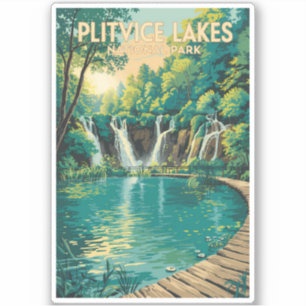 プリトヴィチェ湖群国立公園のイラスト 旅行 シール