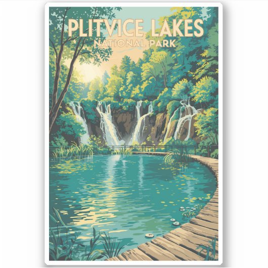 プリトヴィチェ湖群国立公園のイラスト 旅行 シール (正面)