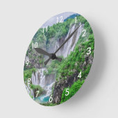プリトヴィツェ湖の滝 ラウンド壁時計 (傾斜)