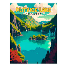 プリトヴィツレイククロアチアヴィンテージ旅行イラストレーション