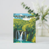 プリトヴィツレイクス国立公園ヴィンテージ旅行ポスター ポストカード (スタンド正面)