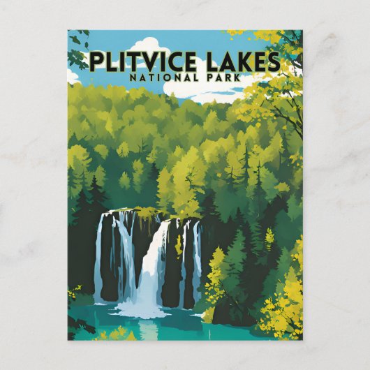 プリトヴィツレイクス国立公園ヴィンテージ旅行ポスター ポストカード (正面)