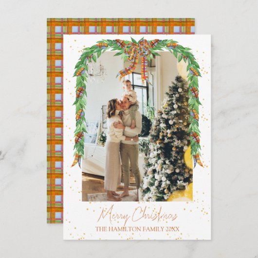 プリドオレンジボウガーランドフォトクリスマス シーズンカード (正面/裏面)
